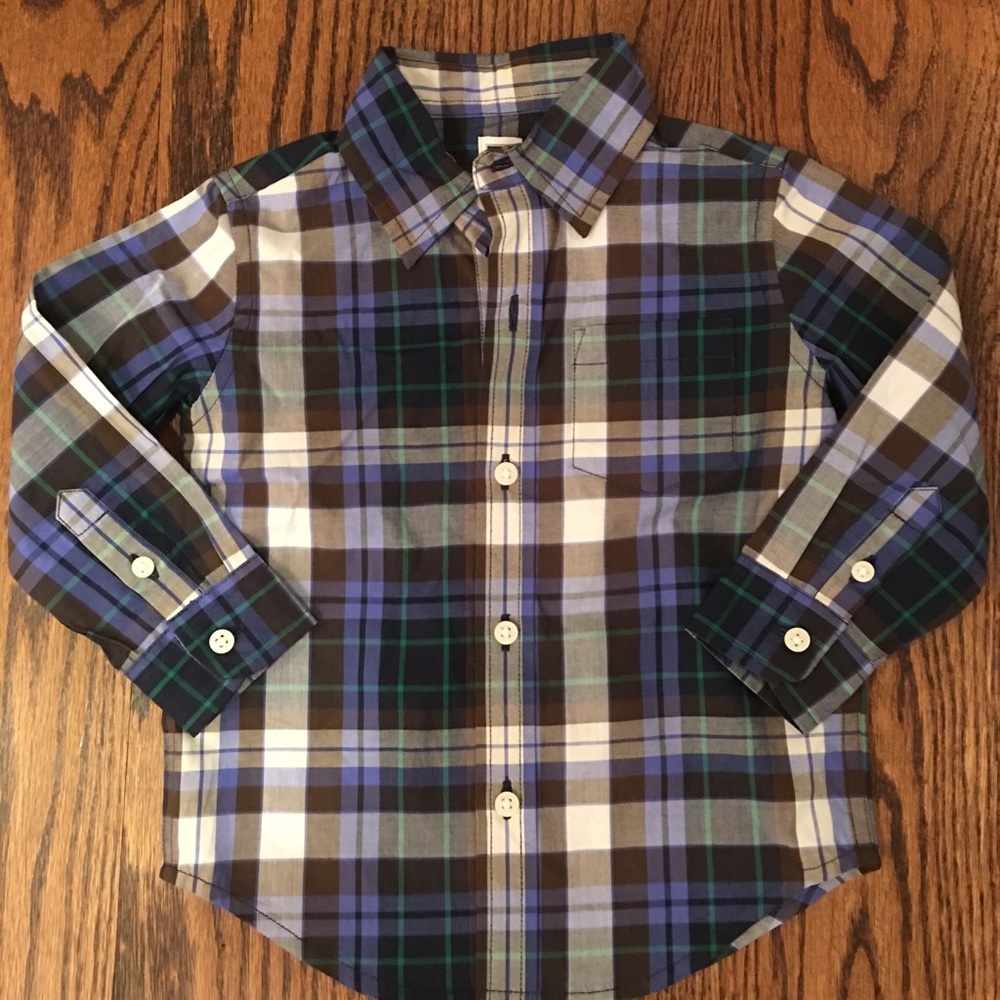 Janie & Jack boys plaid button down, 12-18 months.